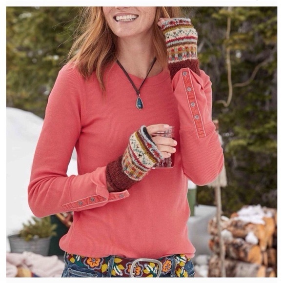 Sundance Tops - Sundance Coral Pink Waffle Knit Long Sleeve Button Cuff Thermal Top M